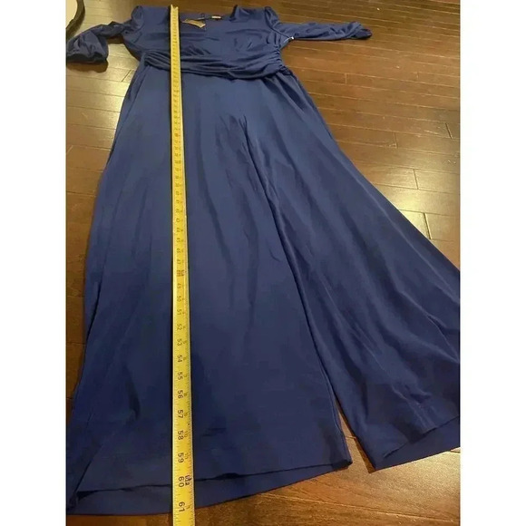 ALEXIA ADMOR Jumpsuit XL 16 18 Royal Blue Wide Leg Flare V Neck Ruched Romper - Picture 6 of 13